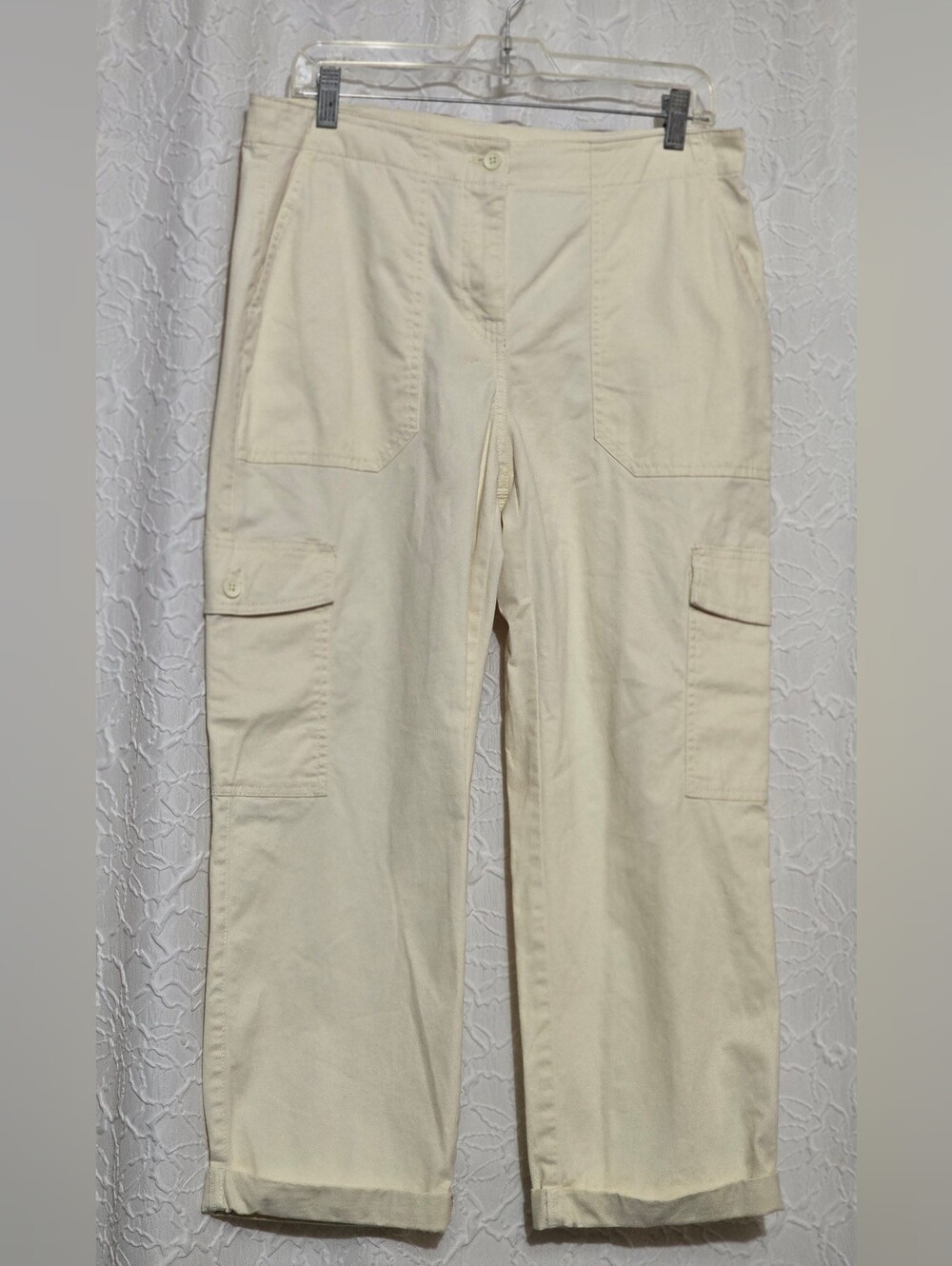 Women Casual Cargo Style Pants Cream Used Calligraphie Size 10